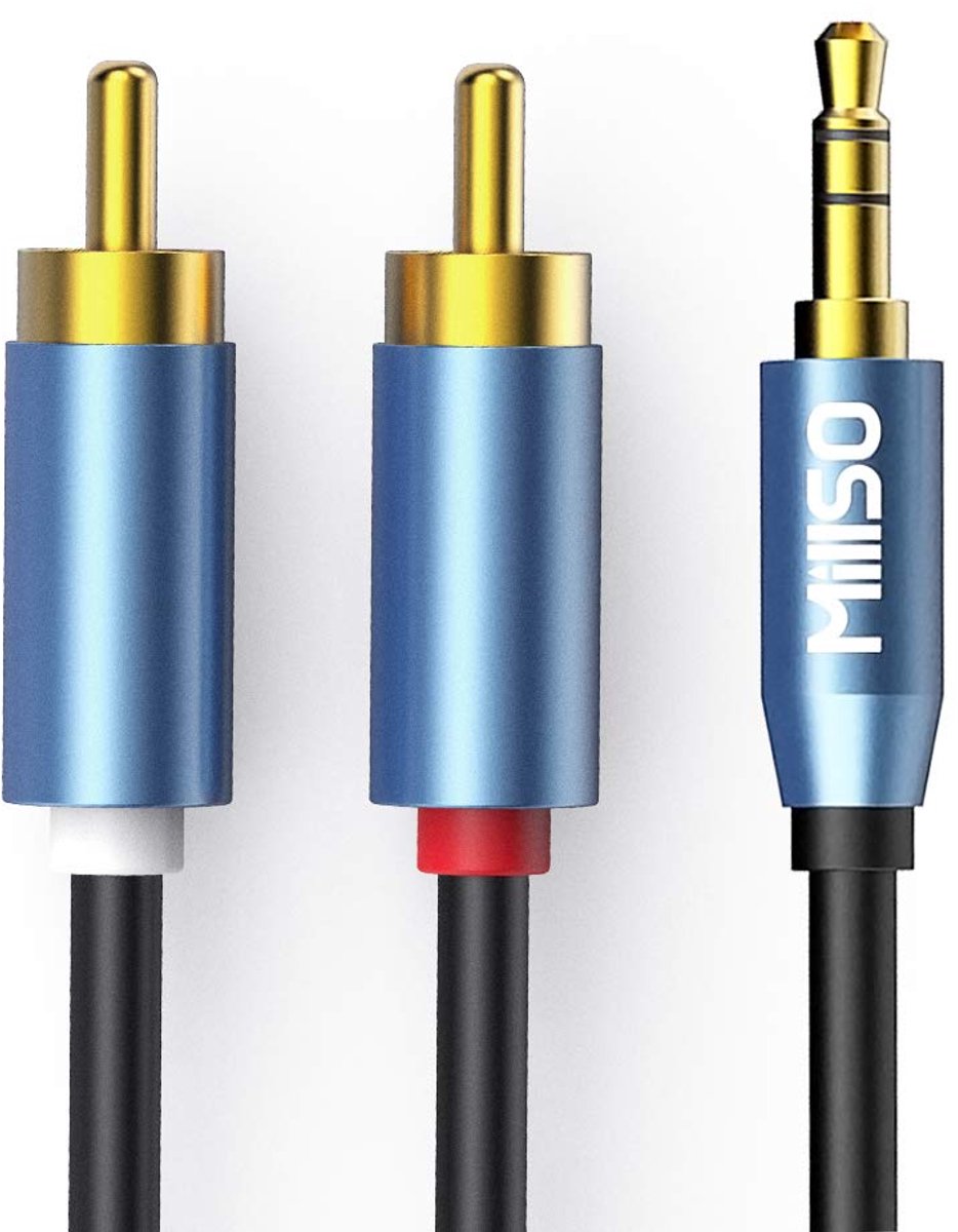 RCA naar Jack kabel stereo audio 3.5mm - 2 Chinch RCA Y kabel - 2 meter - goud verguld met dubbele afscherming - ShopVlot