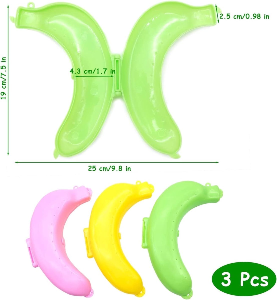 Bananenbox set van 3 - plastic bananenvorm - beschermend en ventilerend - houdt bananen vers - ShopVlot