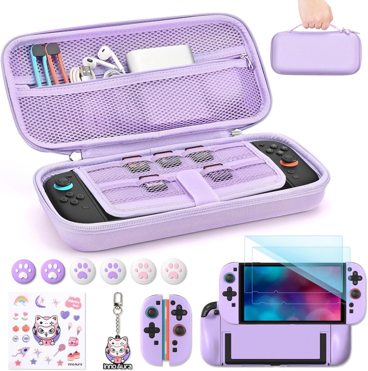 Switch 2 Case 14-in-1 Bundel - Paarse Draagtas - Bescherming en accessoires - Perfect voor onderweg - ShopVlot