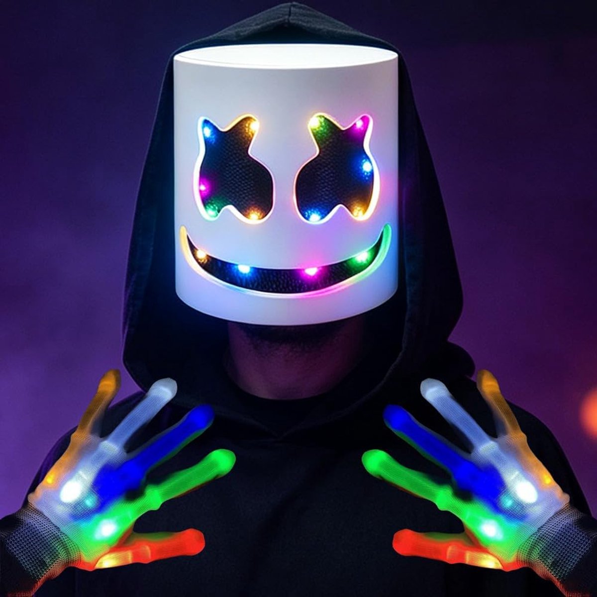 LED-DJ-masker - Oplichtend masker en handschoenen - Kleurrijk design - Perfect voor Halloween en feesten - ShopVlot