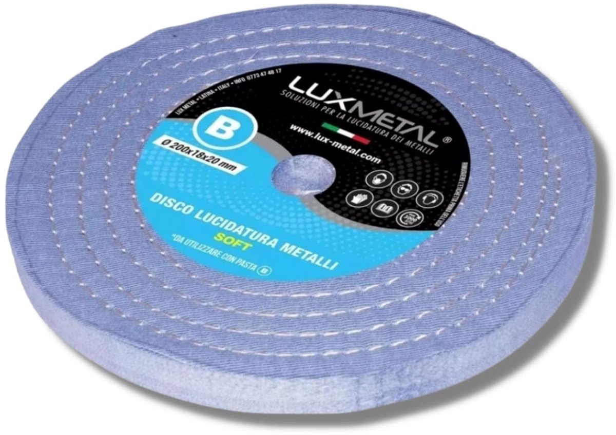 Polijstschijf 200 mm - Soft blue - Hoogwaardige katoen - Voor spiegelpolijsten van metalen - ShopVlot