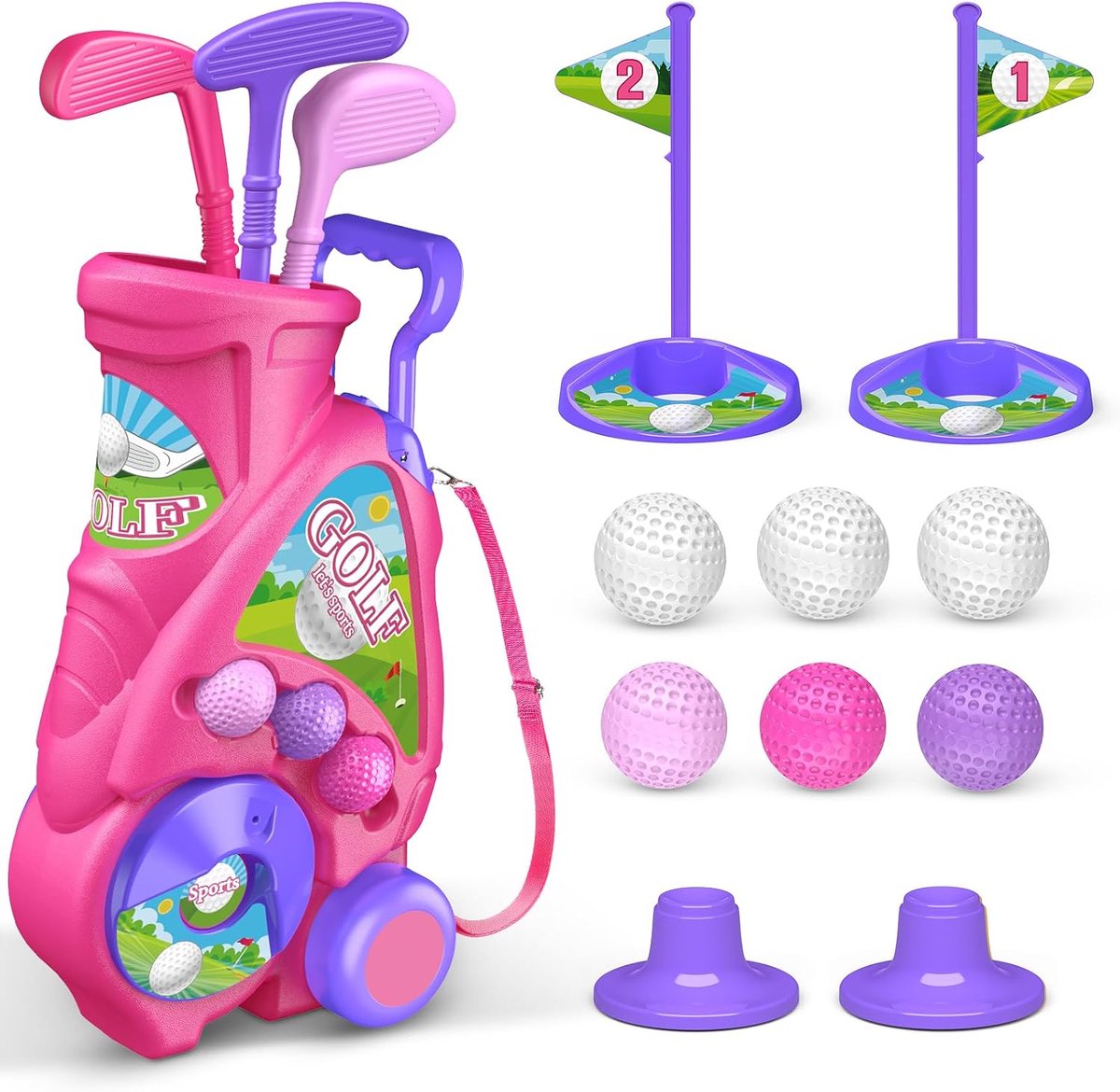 Golfset voor kinderen 3-5 jaar - mini-golfspeelgoed - compleet met 6 ballen en 3 clubs - uren speelplezier - ShopVlot