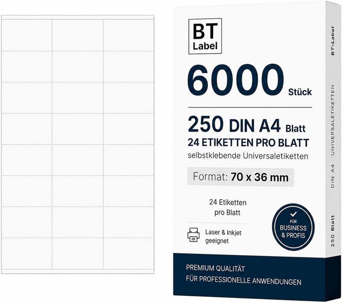 Etiketten 70 x 36 mm - zelfklevend wit mat - 6000 stuks - voor adresstickers en organisatie - ShopVlot