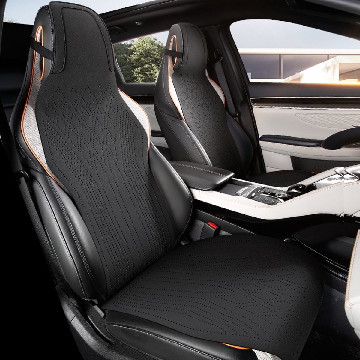 AIM Autostoelbeschermer – Luxe PU Imitatieleer Zit- en Rugkussen - Set van 2 – Skoda Fabia 2 – Airbag Compatibel - M11 - Zwart