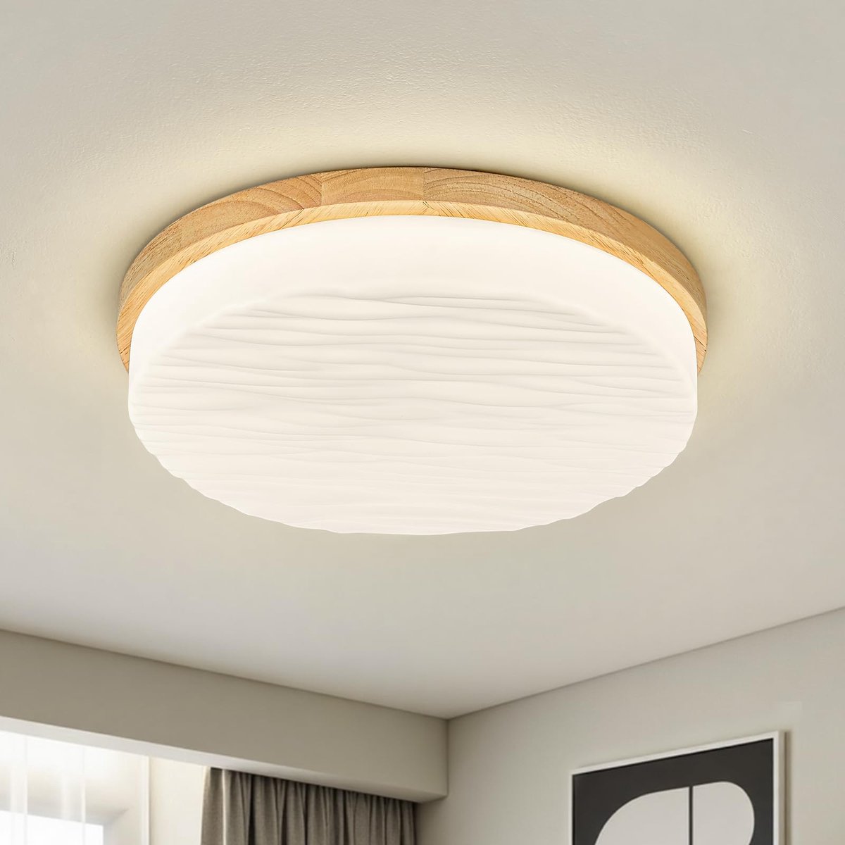 Houten LED-plafondlamp 24 W - Ronde 27 cm - Moderne witte lamp - Perfect voor elke ruimte - ShopVlot