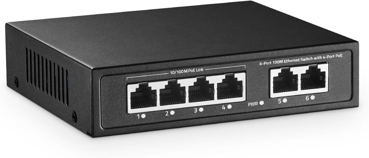 Mini PoE Switch 6-poorts - 4 PoE+ poorten - 2 Ethernet uplinks - Plug & Play voor netwerken - ShopVlot