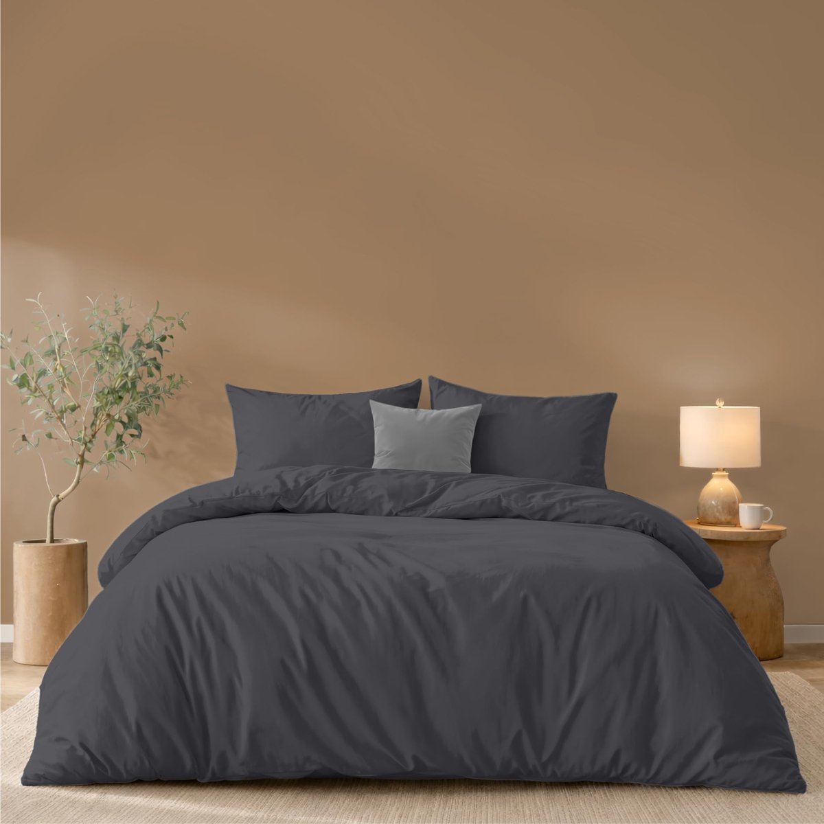Dekbedovertrek set - Beddengoed set - Comfortabel slapen - Oeko-Tex gecertificeerd - 260x240 cm - Donkergrijs
