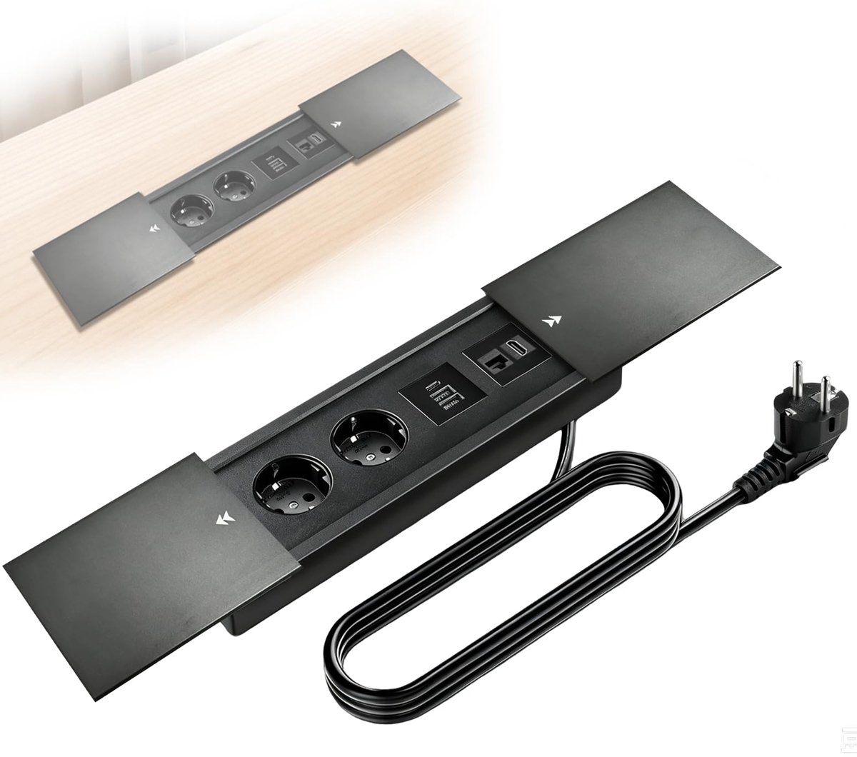 Inbouwstopcontact 2-voudige inbouwstekkerdoos - zwart - met USB-A, USB-C en HDMI - ideaal voor keuken - ShopVlot