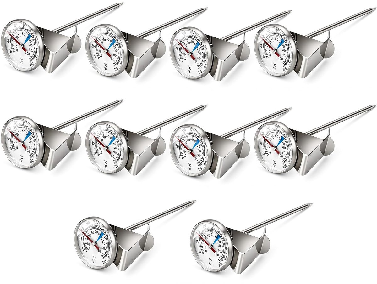 Wijzerplaat-sondethermometer 10PCS - Dubbelschalig - Roestvrijstalen clip - Voor water en vloeistoffen - ShopVlot