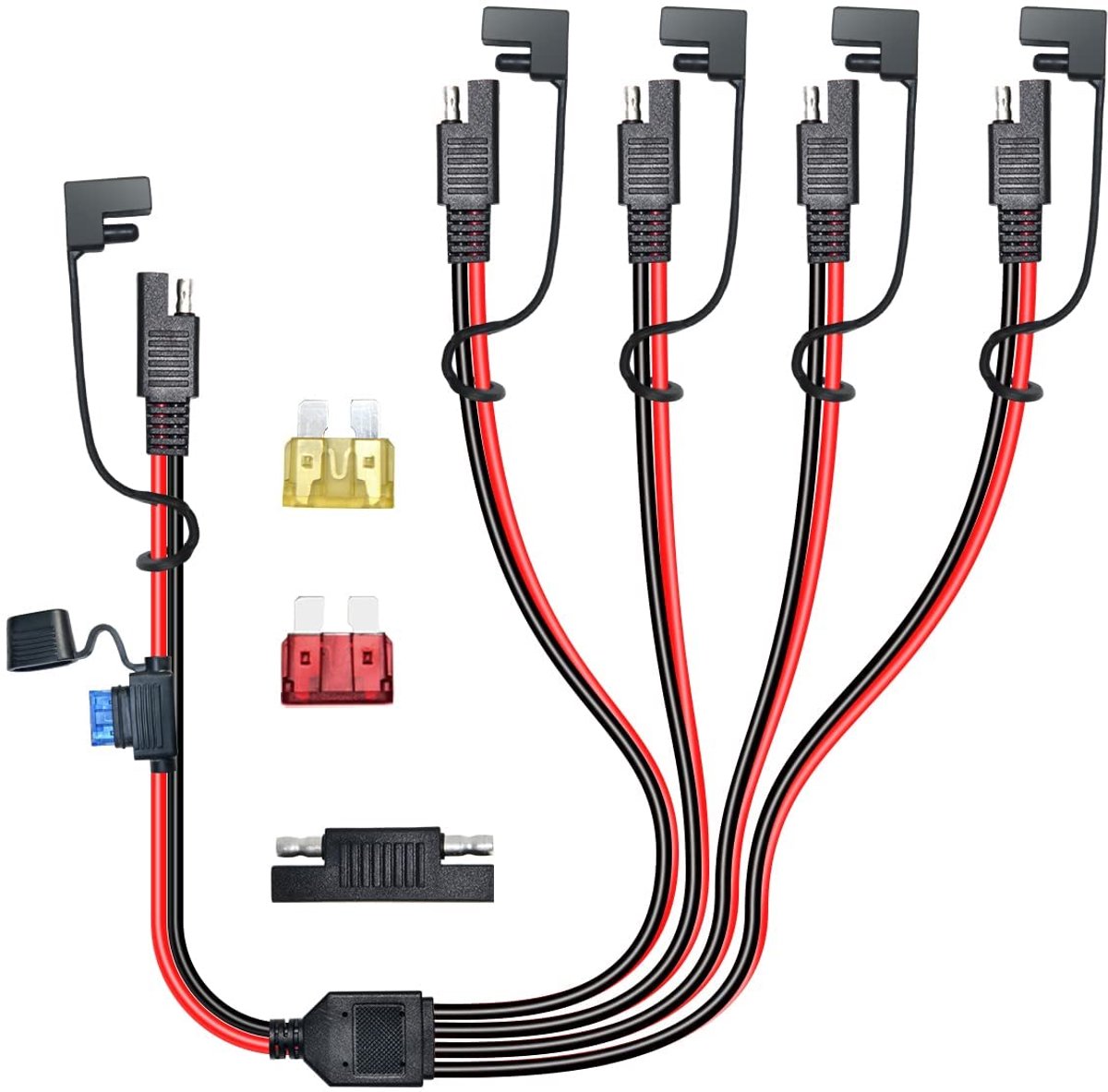 SAE splitter kabel 1 naar 4 - 14 AWG 2 FT - met polariteitsomkeeradapter - ideaal voor zonnepanelen en 12V apparaten - ShopVlot