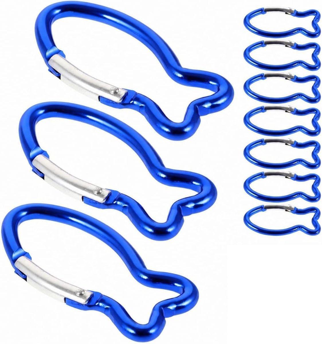Karabijnhaken set van 10 - visvormig - metalen gespen - ideaal voor outdoor activiteiten - ShopVlot