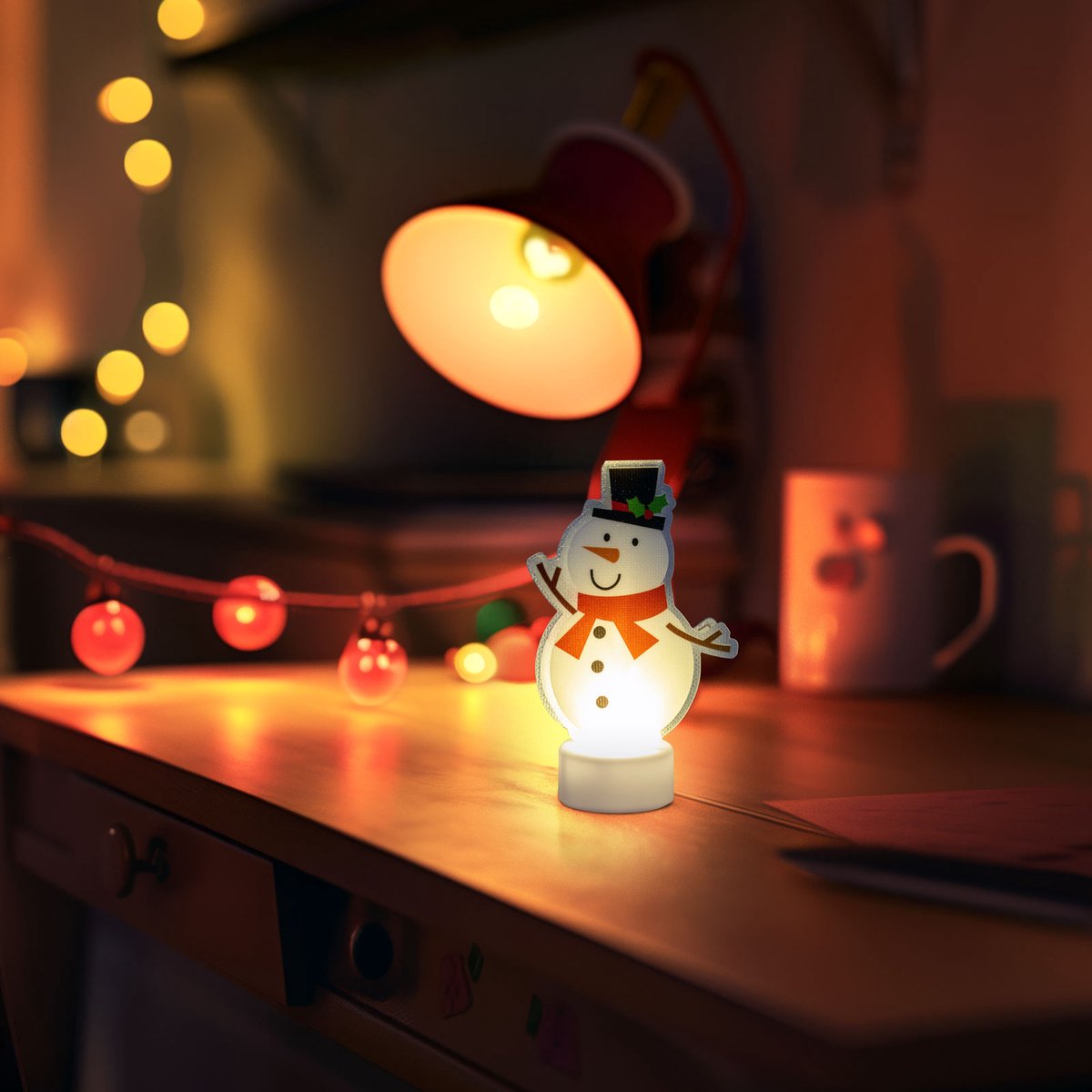 LED-decoratie - Warm wit - Sneeuwpop - Werkt op batterijen 1 Stuks [58976B]