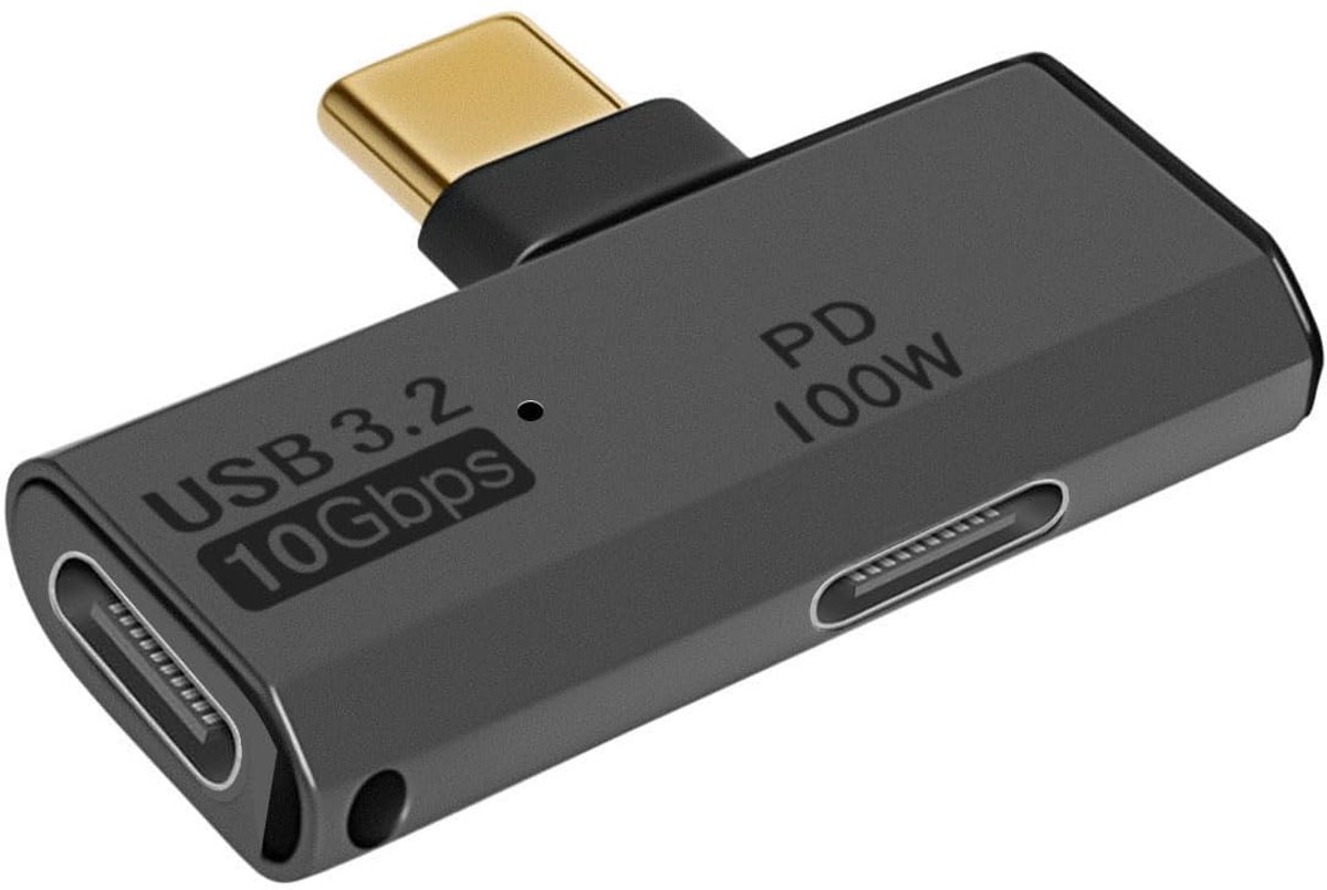 USB C adapter 2 in 1 - USB type C male naar dual female - 10Gbps dataoverdracht - snel opladen voor laptop en tablet - ShopVlot