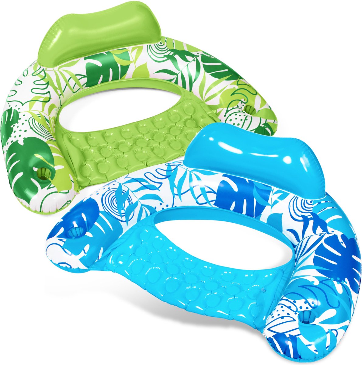 Opblaasbare zwembadstoelen set van 2 - met bekerhouders - drijvende zwembadstoelen - ideaal voor zomerwaterplezier - ShopVlot