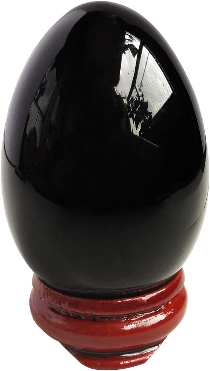 Meditatie ei natuurlijke zwarte obsidiaan - 5 x 3.5 cm - chakra decoratie - perfect voor meditatie - ShopVlot
