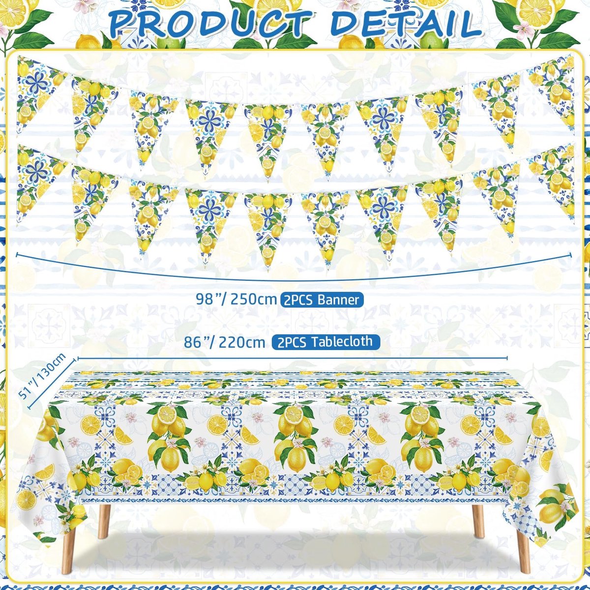 Tafelkleed 220cm x 130cm - Plastic met citroenprint - Feestdecoratie - Perfect voor babyshower en verjaardagsfeesten - ShopVlot