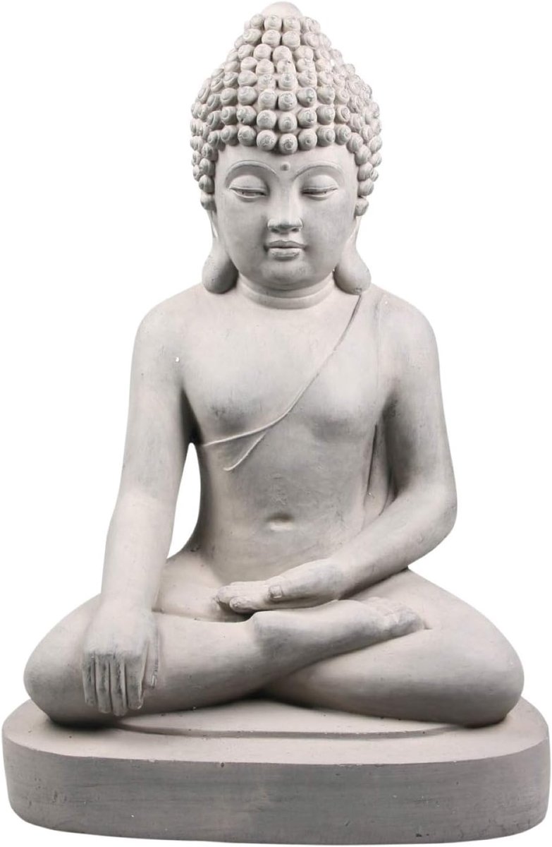 Buddha ornament groot - lichtgrijs - stenen uitstraling - unieke tuindecoratie - ShopVlot