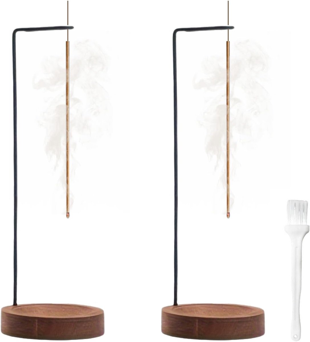 Wierookstokjeshouder 3 stuks - handgemaakt hout - 2-in-1 met borstel - perfect voor yoga en meditatie - ShopVlot