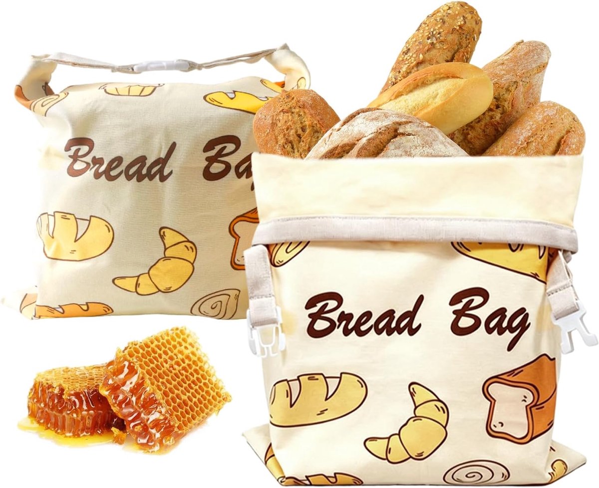 Bijenwas broodzakken XXL 43x33cm - natuurlijk katoen - plasticvrij - houdt brood vers - ShopVlot