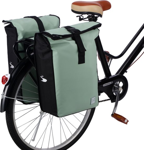 Brisby Dubbele Fietstas Rolltop Zwart 39-48L Waterdicht Geschikt voor Elektrische Fietsen & E-Bike - Groen van Brisby — afbeelding 2