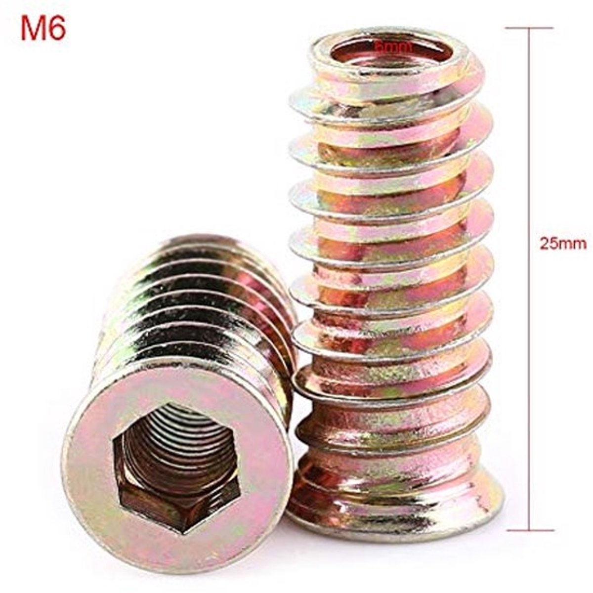 Moeren 20 stuks meubelmoeren met zeskantige binnendraad, gecoat koolstofstaal, voor houten meubels (M6*25mm)