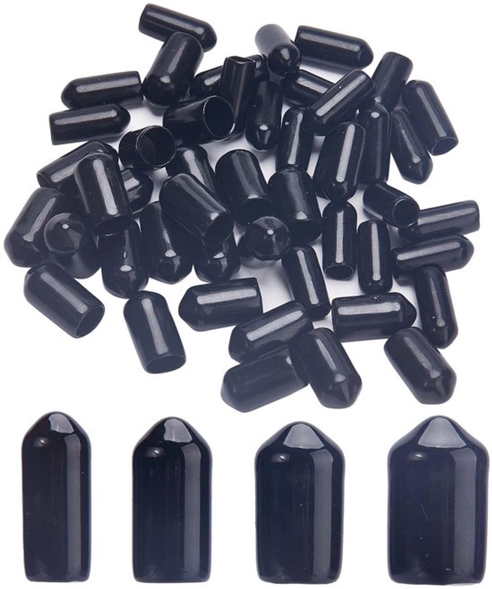 100 stuks 4 maten zwarte plastic eindkappen, gemengde schenktuiten, stofkappen, olijfolie, likeurfles, schenktuit, stofkap, bout, schroefdraadbeschermer voor metalen buis (5 mm, 6 mm, 7 mm, 8 mm)