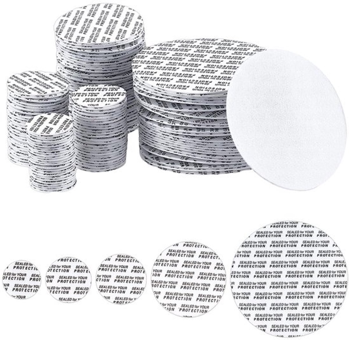 800 stuks schuimrubberen dekselvoering in 5 maten, flesafdichtingen, drukgevoelige afdichting, ronde potafdichting voor glazen plastic potten, glazen flessen en containers