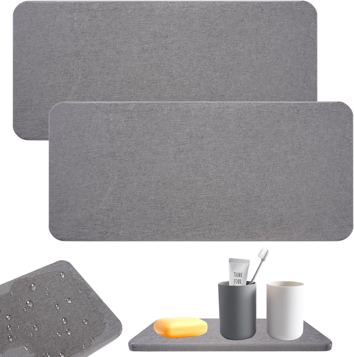 Waterabsorberende steentjes 22,5x10x1cm - Diatomiet coasters - Houdt tafel droog - Ideaal voor badkamer en keuken - ShopVlot