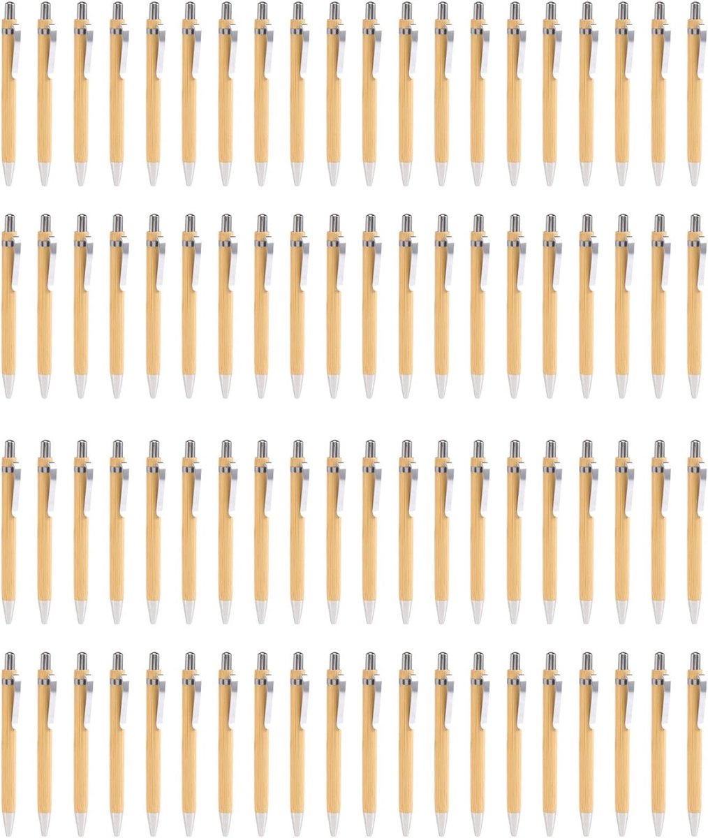 Balpennen set 80 stuks - bamboe - 40 zwarte & 40 blauwe inkt - altijd voldoende pennen - ShopVlot