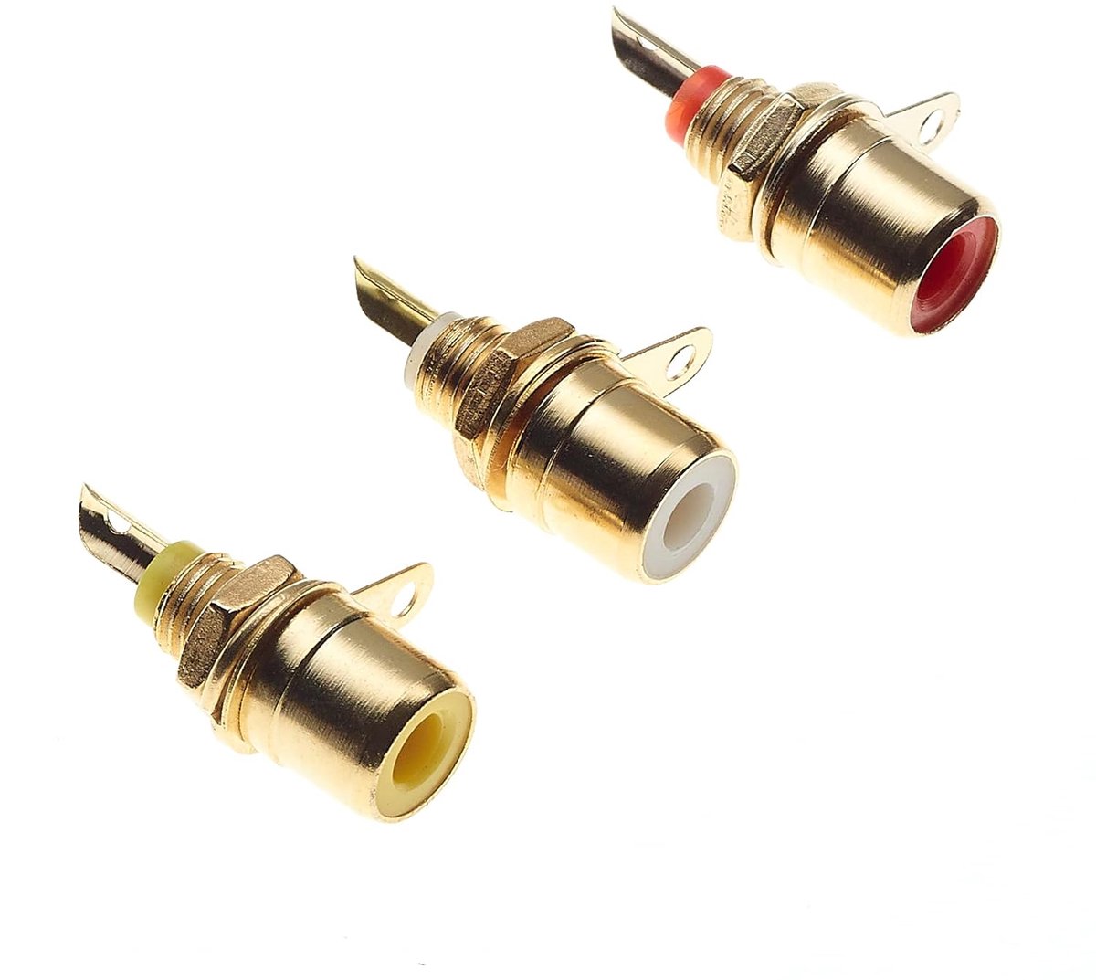 Phono Sockets - RCA Chassis Panel Mount Female Adapter - Goudgeplateerd - Geschikt voor A/V toepassingen - Pack van 3 - ShopVlot