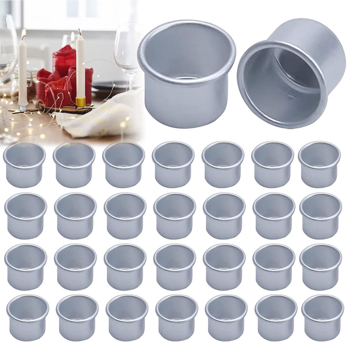 Mini metalen kaarsenhouders 30 stuks - aluminium - veilig en duurzaam - perfect voor kerstkaarsen - ShopVlot