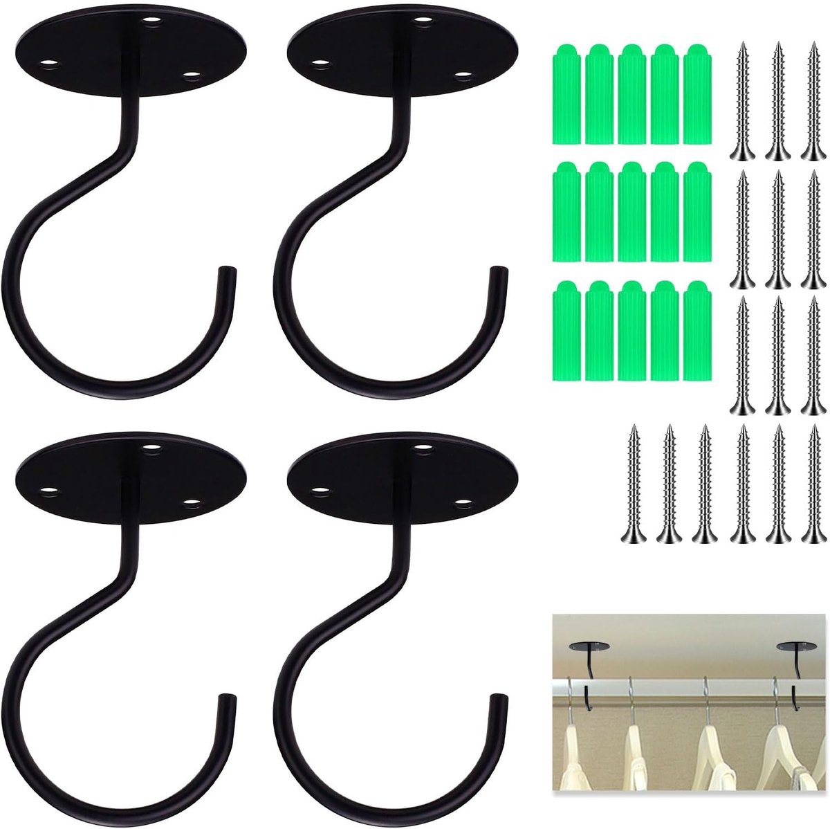 3,8 cm zware metalen kaststanghouders, kaststang, middensteun met schroeven voor kledingkast, plank, kastpaal, plafondgordijnroede, 4 stuks