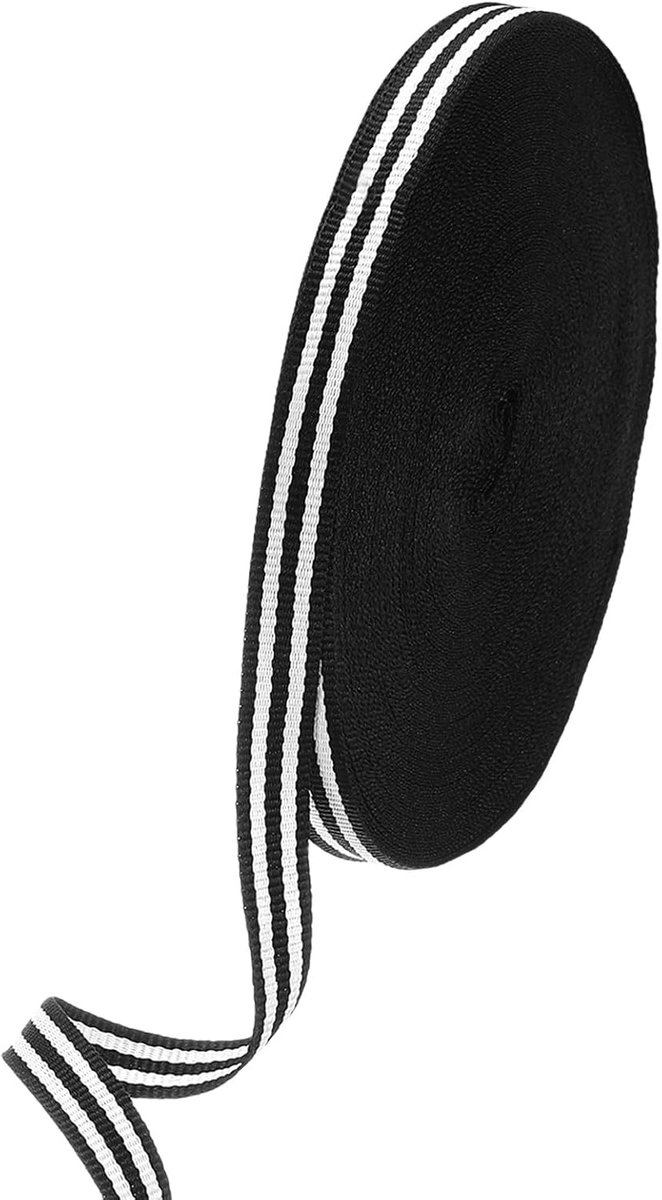 Streep lint (3/8 inch x 25 yards, 3 zwart/2 wit) polyester streep grosgrain stoffen lint, toepassen op geschenkverpakking/bruiloft decor/ambachtelijke wrap
