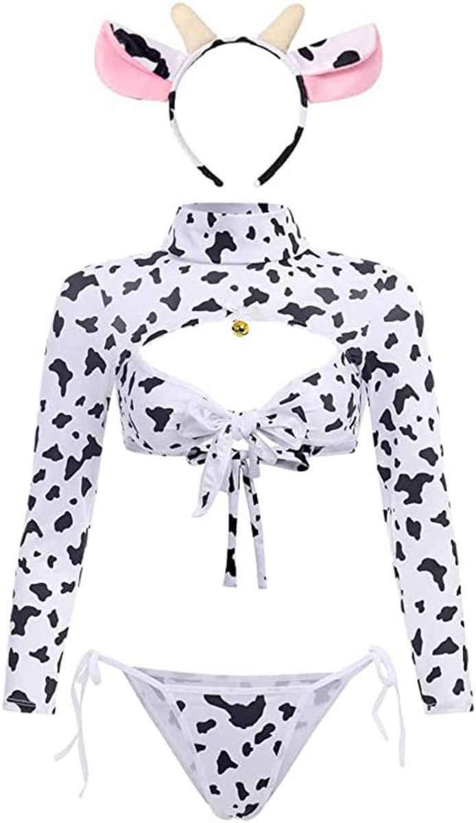Dames Sexy Maid Cosplay Dessous Pelz Milchkuh Kostüm Kawaii Anime Bikini Set Mini Leopard BH en Höschen Outfit