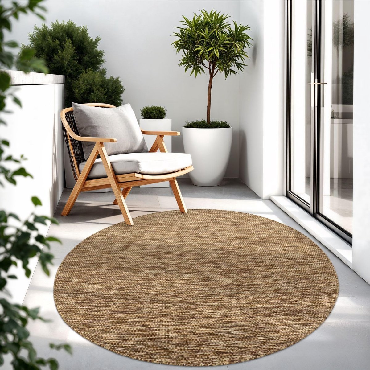 Home Vloerkleed Voor Outdoor Keukenvloerkleed Balkon Terras Eenkleurig Design Modern, Kleur:Koffie, Maat:Ø 80 cm rond