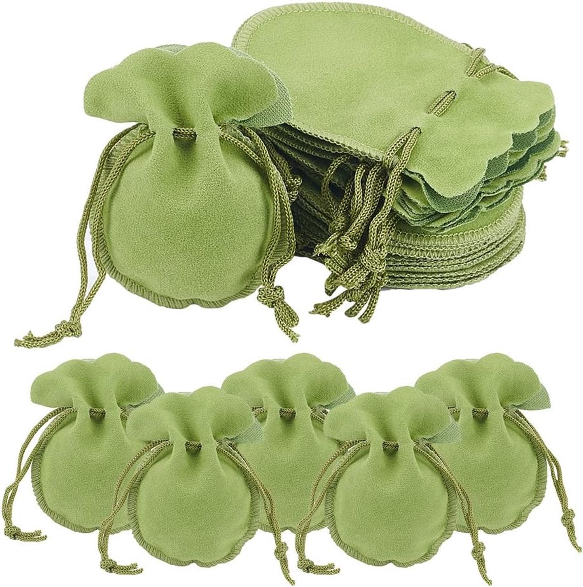 Fluwelen zakjes, 40 stuks, cadeauzakjes met trekkoord van fluweel, 9 x 7 cm, cadeauzakjes voor bruiloftsfeesten, Kerstmis, voor sieradengeschenken, groen-geel