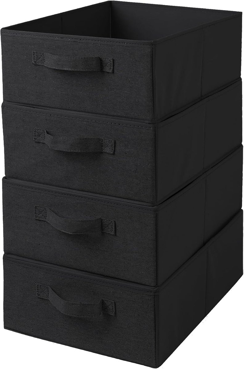 opbergdozen, grote kastorganisatoren en kubusopbergbakken met handvat, kledinglade-organizer, slaapkamerorganisatieset voor beddengoed, kleding, speelgoed, sokken en meer (zwart)