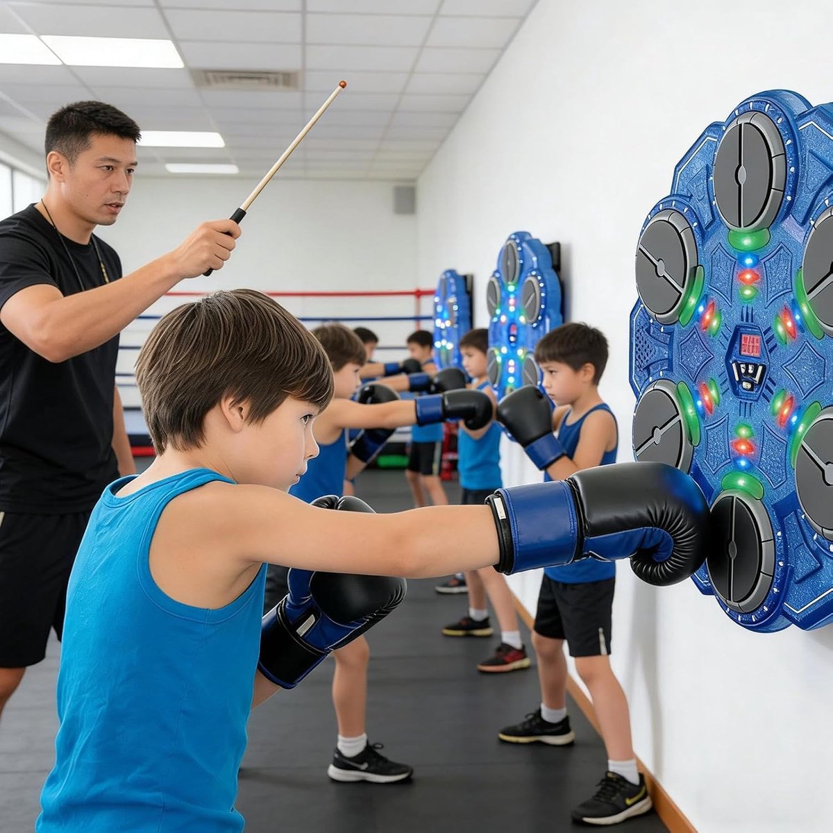 Muziek Boksmachine - Smart Trainer Boksen - Interactieve Training - Dynamische Lichtfeedback - 35 x 35 x 8 cm - Donkerblauw