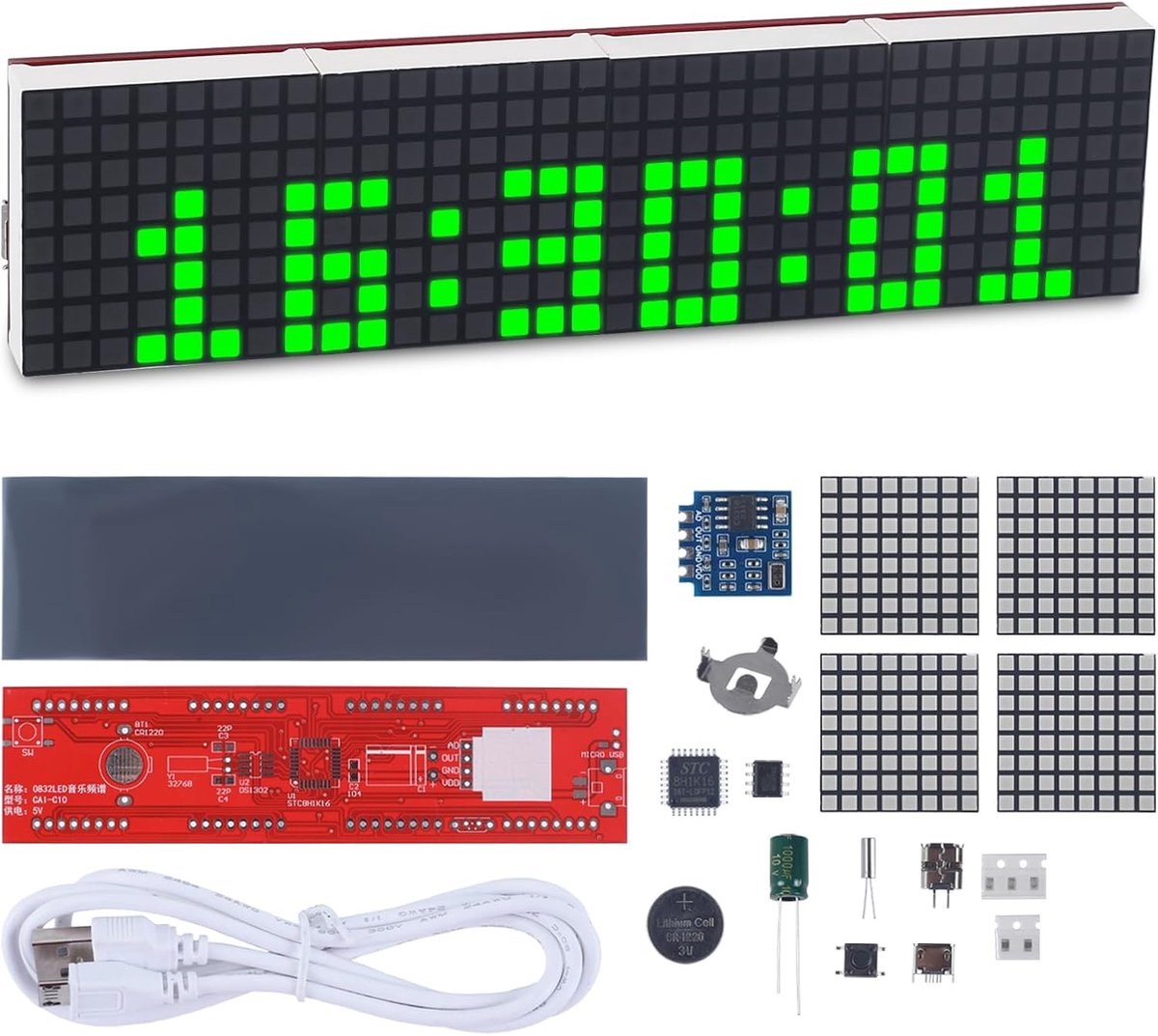 Elektronische digitale klok DIY Kit met 18 knipperende leds, USB-oplaadpoort, soldeerkit voor scholieren en beginners die leren solderen