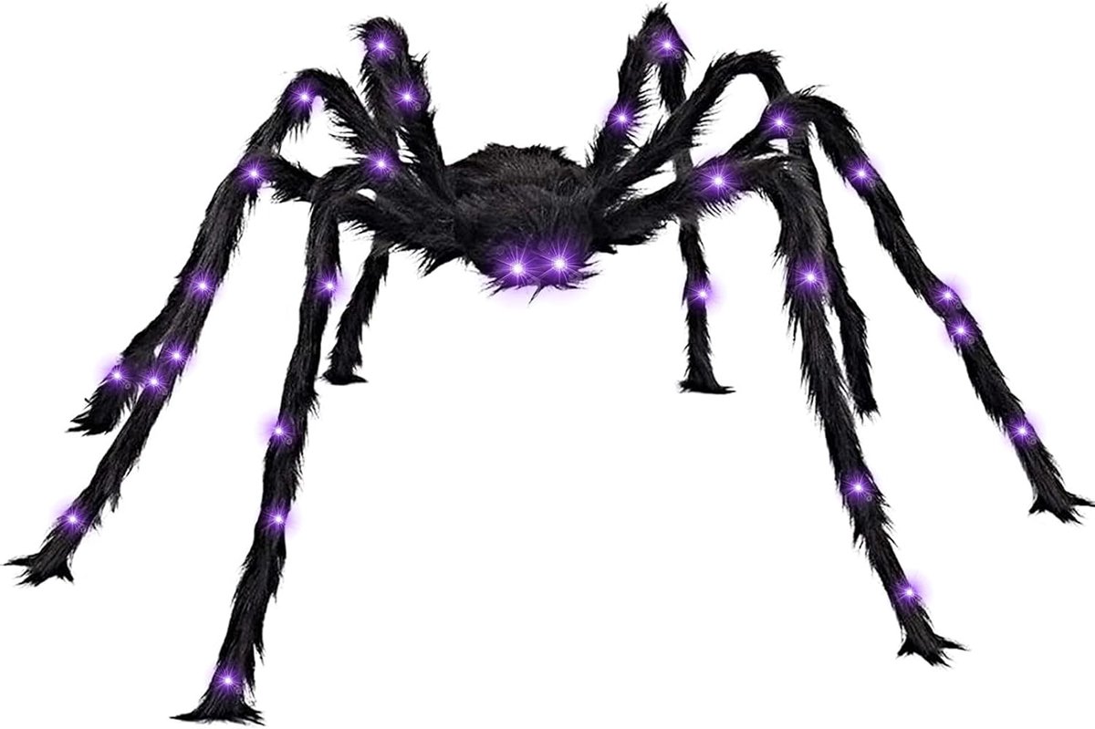 Spinnendecoratie Met LED - Griezelige Tuindecoratie Voor Buiten, Groot 125 cm, Hangend Pluche Spin Voor Halloween-party, Carnaval en Outdoor