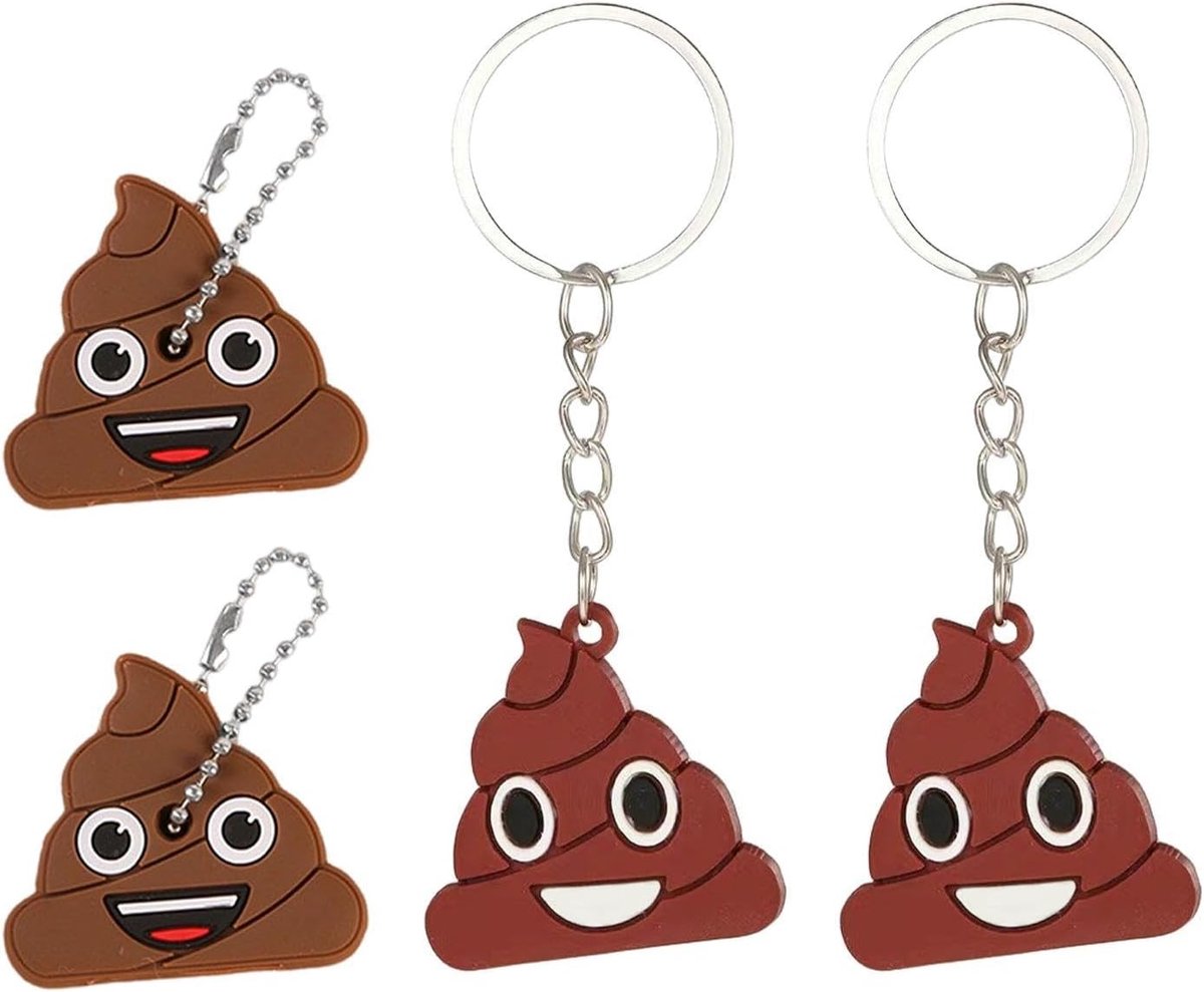 Set van 4 sleutelhangers in de vorm van een poephop, grappige, creatieve en originele sleutelhangers, Bruin, Eén maat, Modern