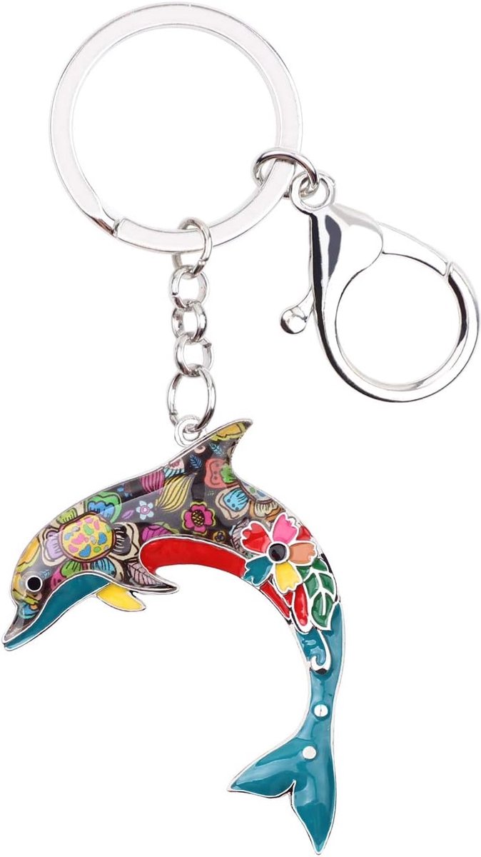 Emaille dolfijn sleutelhanger schattige dolfijn sleutelring voor autosleutel handtassen kinderen oceaan dieren cadeau sieraden, Meerkleurig, M