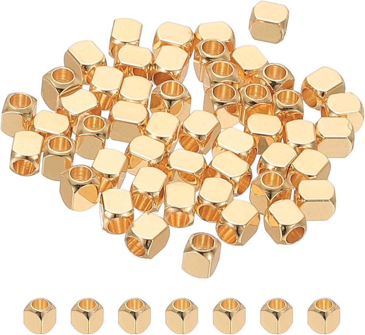 Kralen, 50 stuks metalen gladde facetbuis kleine losse kralen voor armband sieraden maken ketting doe-het-zelf, 14K goud