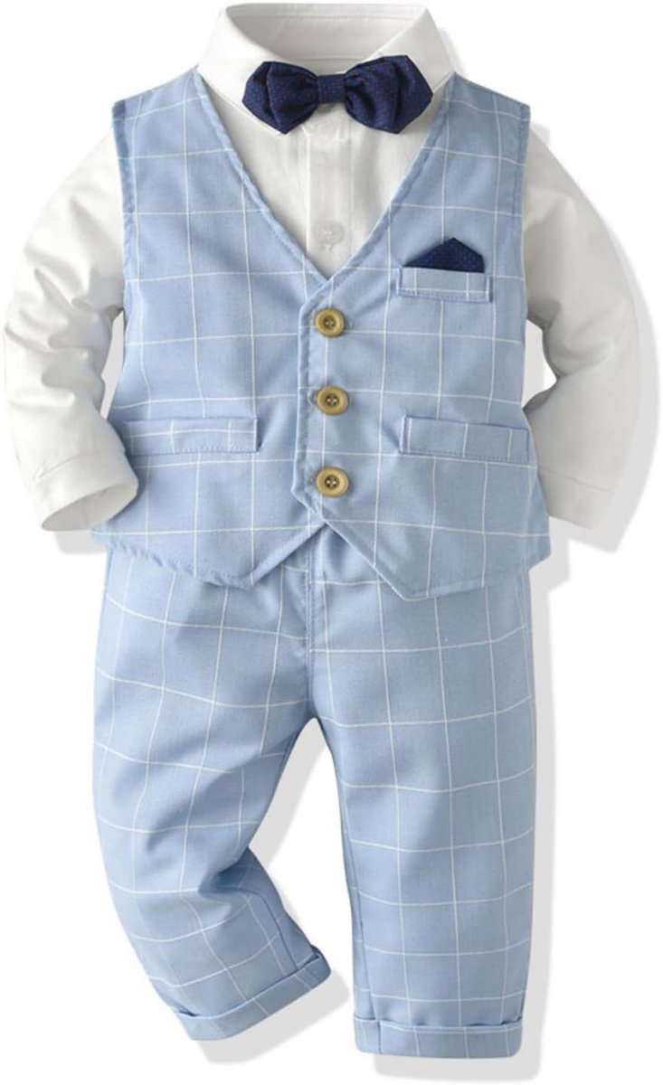 Kostuum voor baby's, formeel gilet voor peuters, bruiloftsoutfit met shirts + gilet + vlinderdas, 4-delige set