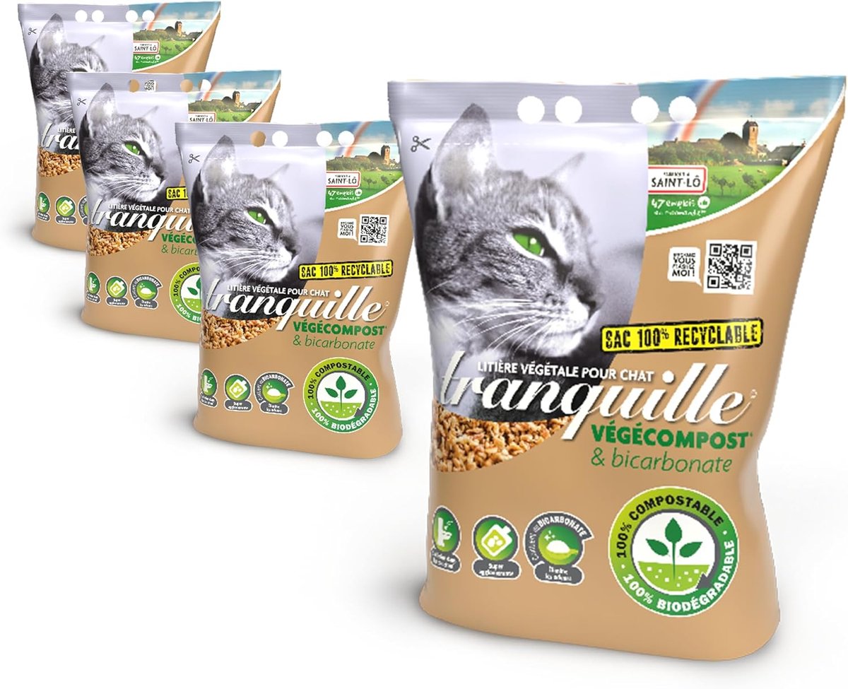 SnelShoppen - Vegetale kattenbakvulling Vegecompost 4 liter - 4 stuks - Natuurlijke, geurvrije, biologisch afbreekbare kattenbakvulling voor milieubew