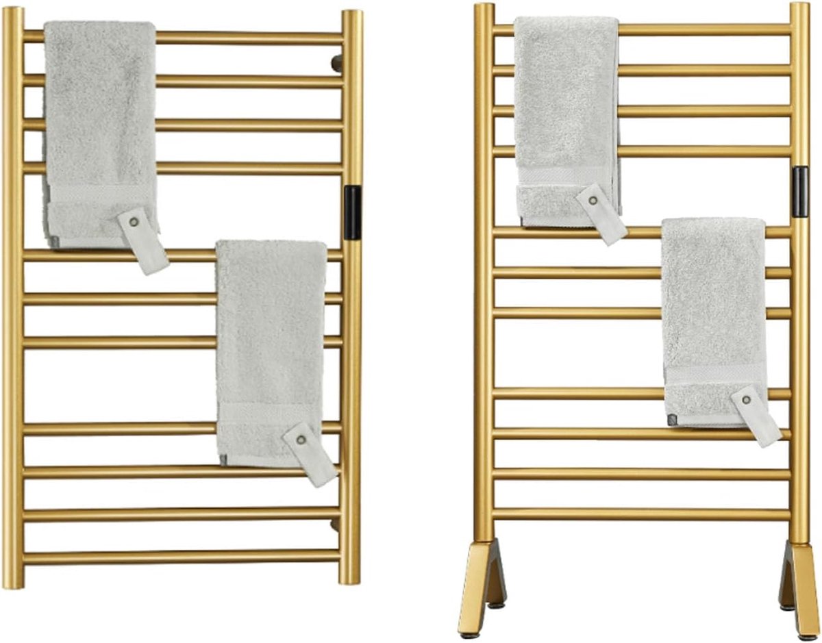 Handdoekwarmer 11 Bar - Goud - Vrijstaand & Wandmontage - Comfortabele handdoekdroger - ShopVlot