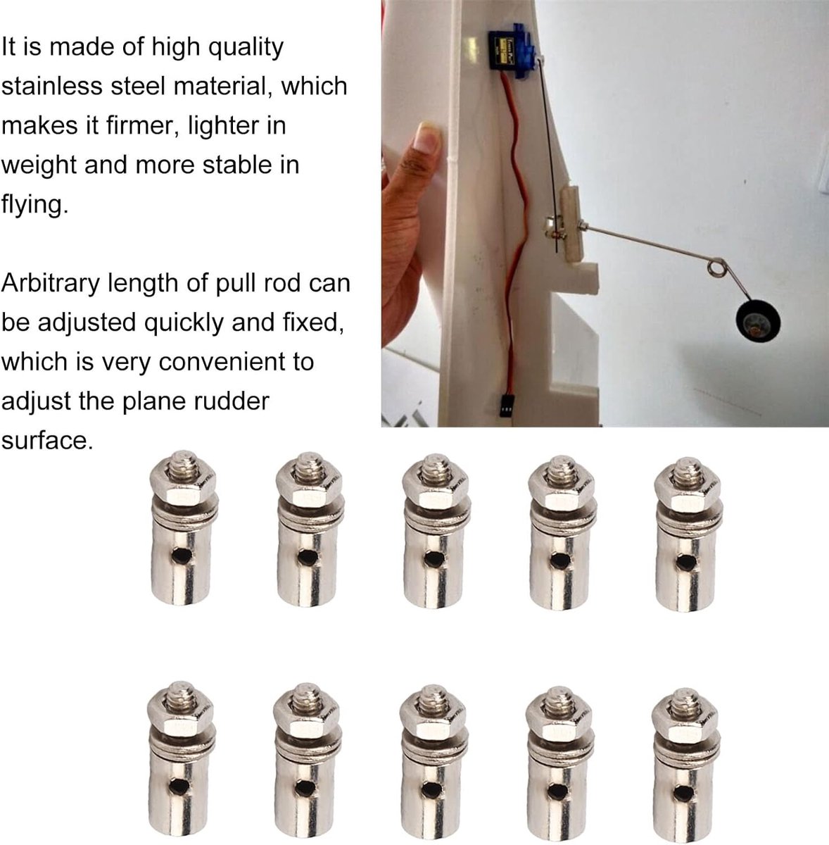 10 Stks 1.3mm Servo Duwstang Connector, Verstelbare RVS Servo Arm Duwstang Connector Duwstang Connector Linkage Stopper Vliegtuig Upgrade Deel