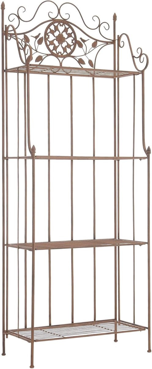 Plantenrek metaal Flora landelijke stijl, inklapbaar, staand rek met 4 legplanken, voor binnen en buiten, tuin, balkon, ttegen de muur, Kleur:antiek bruin