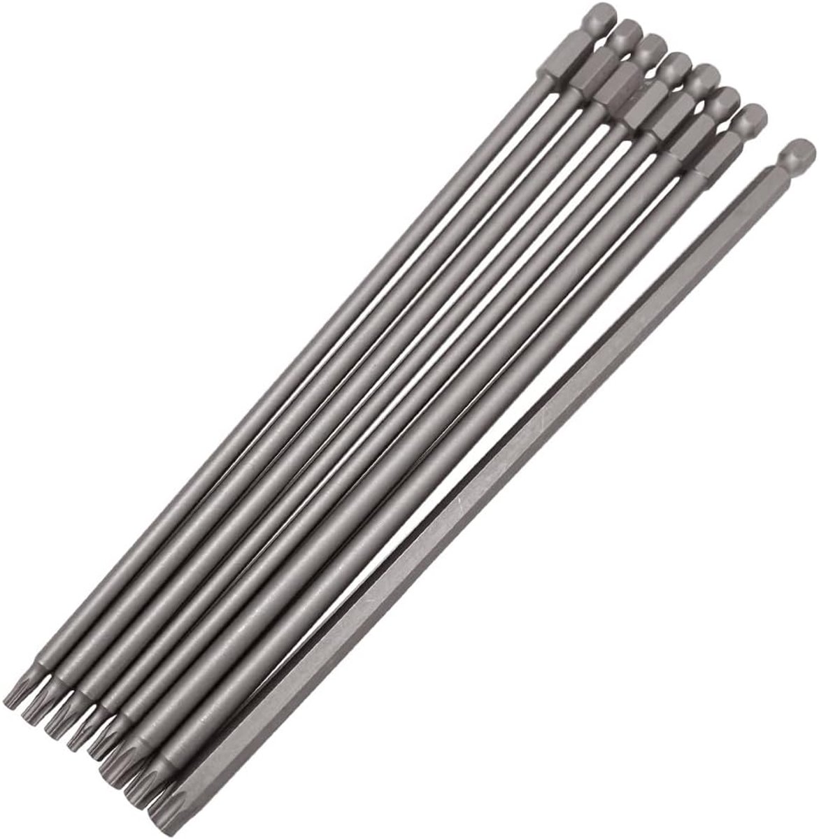 Set van 8 Torx bits, lang, 200 mm, zeskantige schacht, tamper proof, Torx-schroevendraaier, magnetische bits T8, T10, T15, T20, T25, T27, T30, T40 voor schroevendraaier en elektrische