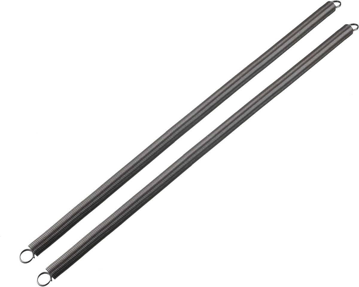 map trekveer 0,8 mm draaddiameter, 10 mm buitendiameter, 300 mm vrije lengte, veerstaal, kleine dubbele haak, trekveer, 2 stuks.